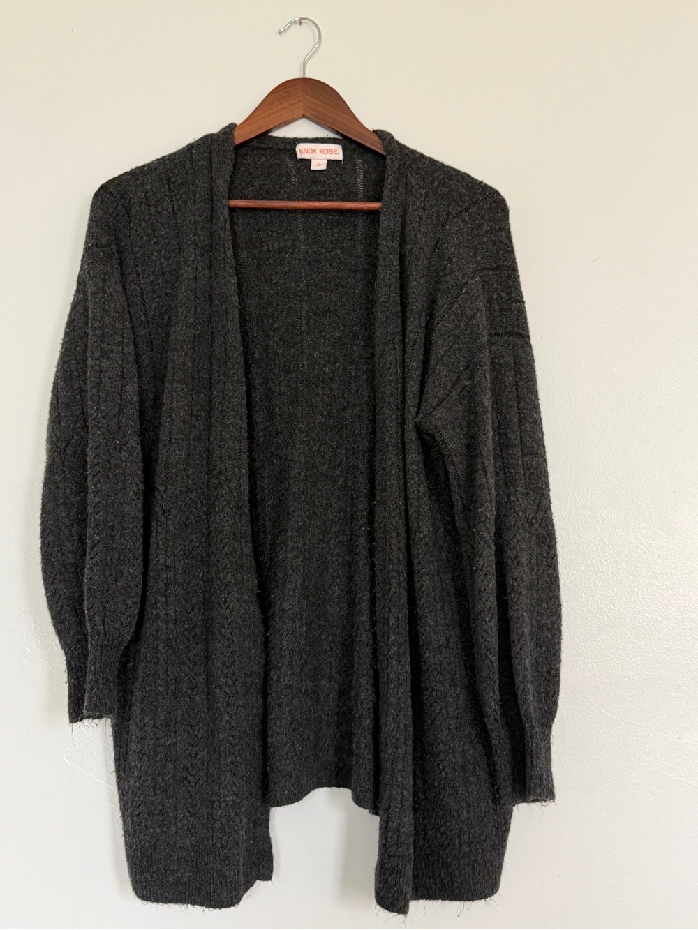 Knox Rose Charcoal Open-Front Knit Cardigan